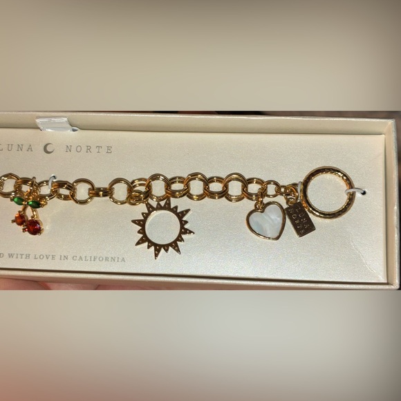 LUNA NORTE TikTok Viral Gold Multiple Charms Cherry Charm Bracelet Gift NEW NWT - Picture 3 of 5